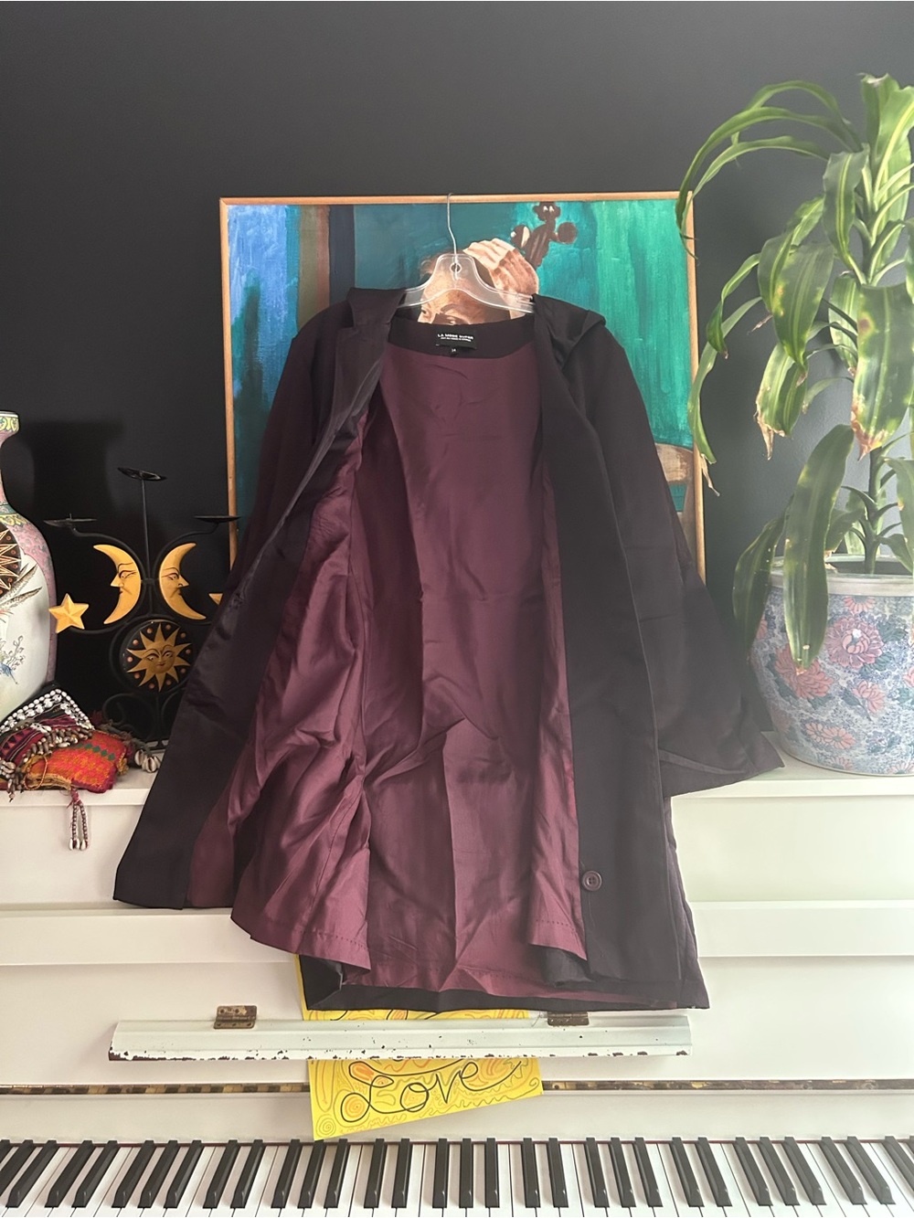 Vintage Y2K La Mode Super Hooded Trench Coat Deep Plum Button Front Size 14